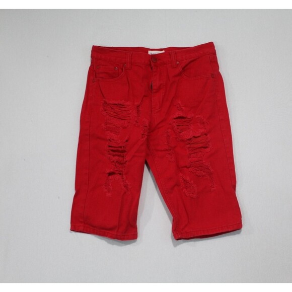 Blind Trust Red Jean Shorts Distressed Cotton Size 34 - Picture 1 of 10